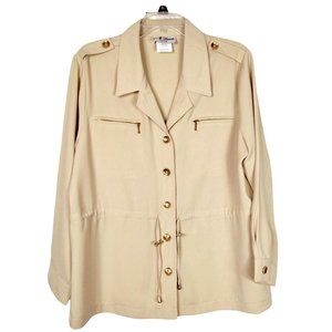 Career blouse N Touch beige, Size LP, gold-colored accents drawstring belt